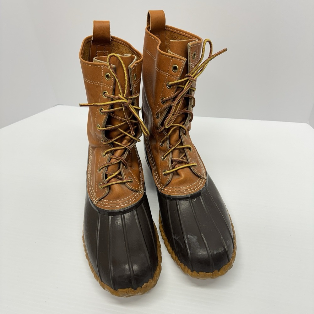 L.L.Bean Duck Boots Men's Size 11 Brown 8" Leather Rubber Waterproof Made in USA
